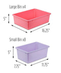 Large and small pastel bins for Kids Toy Storage Organizer With Bins In Pastel Colors, Wall Mounted Design With 12 Bins Across Four Tiers