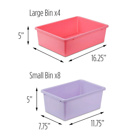 Large and small pastel bins for Kids Toy Storage Organizer With Bins In Pastel Colors, Wall Mounted Design With 12 Bins Across Four Tiers