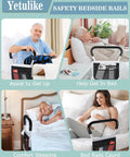 Adjustable Bed Rail For Seniors With No Tool Assembly And Sturdy Support Legs showing diverse uses and storage bag.