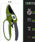 Heavy Duty Ratcheting Pruning Shears For Effortless Garden Cuts Up To 1.5 Inches with Premium SK5 Steel Blades, green handle.