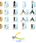 254 Piece Zipper Repair Kit With Case Universal Zipper Replacement Kit featuring sliders, pulls, and pliers for various zippers