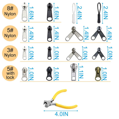 254 Piece Zipper Repair Kit With Case Universal Zipper Replacement Kit featuring sliders, pulls, and pliers for various zippers