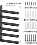 Heavy Duty L Shaped Shelf Brackets For Industrial Home Shelving 0.2 Inch Thick Premium Solid Steel Black Rustic Wall Mounts For 10 Inch Floating Shelves Hardware Set Of 6 with screws and wall plugs