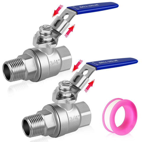 Three Quarter Inch Ball Valve With Locking Handle Full Port 304 Stainless Steel NPT Threaded Female To Male Shut Off Valves Two Pack