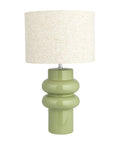 Stoneware Table Lamp In Celery Green With Linen Drum Shade Modern Boho Style Lighting For Living Room Or Bedroom Warm Soft Glow