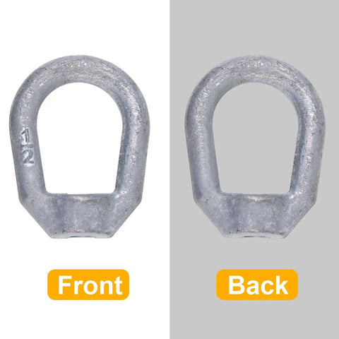 Built Tough Heavy Duty Galvanized Steel Eye Nut With Half Inch UNC Thread Bail Type Ring Lifting Fastener, front and back view