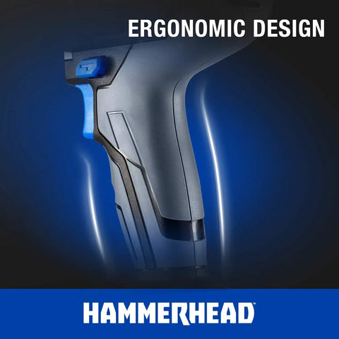 Close-up of ergonomic handle of 20V Cordless Impact Driver Kit With One Quarter Inch Hex Chuck, 1590 Inch Pounds Torque, LED Work Light, Metal Gearbox, 1.5Ah Battery And Charger, Variable Speed Trigger, Lightweight Ergonomic Design For Tough Jobs