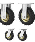 Heavy Duty Beefy Rubber Caster Wheels With Air Filled Tires That Rolls Smooth On Any Surface Includes Two Swiveling Casters And Two Fixed Brackets, showcasing four durable wheels.