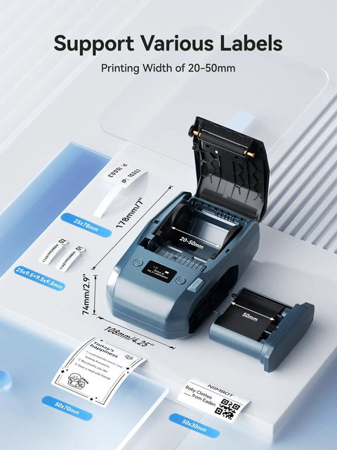 Open 2 Inch Thermal Transfer Bluetooth Label Maker With Color Ribbon Printing For Waterproof Scratch Resistant Labels Ideal For Office Small Business School And Home Phone And PC Compatible Blue showing interior.