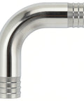 304 stainless steel 90-degree elbow hose barb fitting, 3/4 in x 3/4 in, side view.