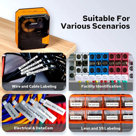 Job Site Tough Portable Industrial Label Printer With 1 Inch Print Head And Bluetooth prints labels for wires and cables.