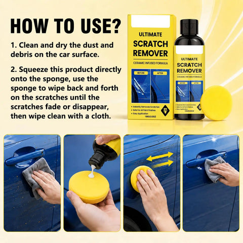 No Sweat Car Scratch Remover Quick Fix Paste For Shallow And Deep Auto Scratches Treats All Paint Colors in use instructions.