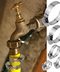 Adjustable stainless steel hose clamps on a pipe for DIY repairs
