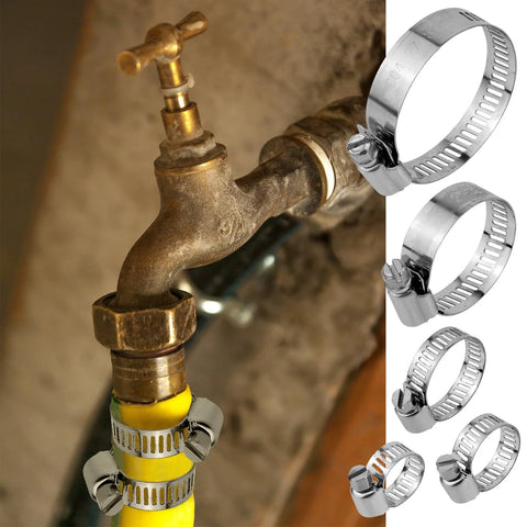 Adjustable stainless steel hose clamps on a pipe for DIY repairs