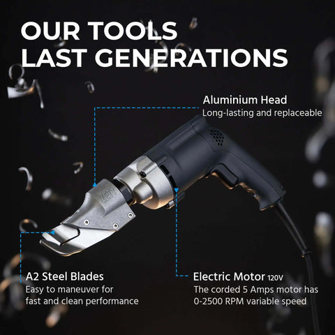 18 Gauge Profile Shears For Metal Fabrication And Automotive And HVAC Projects Featuring 2500 RPM And Double Cut Action in use