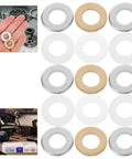 120 Piece Assorted Flat Washer Kit Featuring Nylon Brass and White Zinc Spacers With O Ring Gaskets M10x20 Size, shown with assorted washers