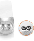 Infinity Symbol Metal Punch Stamp 6mm for jewelry making, showing metal stamp end with engraved infinity symbol and imprint detail