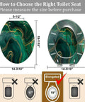 Elongated Resin Toilet Seat Cover for Bathroom shown with measurements for proper sizing and compatibility for different toilets.