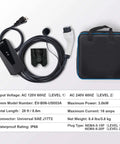 Level 1 And Level 2 Portable EV Charger With Plug-And-Play 28-Foot Cable, 16 Amp 120V/240V Dual-Voltage, charger and storage bag