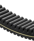 Beefy CVT Drive Belt For UTV Yamaha Wolverine RMAX Aramid Fiber Cord Replacement With Stronger Power Transfer And Smoother Engagement Built Tough For Rugged High Performance Rides close-up black belt with yellow cord