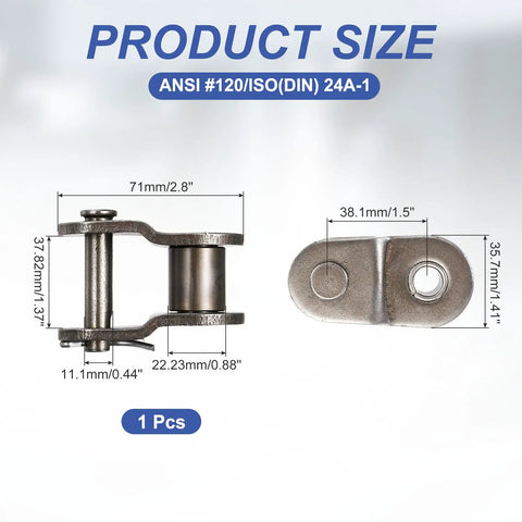 Heavy Duty ANSI 120 Roller Chain Offset Half Link Master Connector With 1.5 Inch Pitch dimensions and measurements.