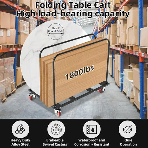 Heavy Duty Folding Table Cart With 1800 LB Capacity And 10 Table Load, Beast Of A Table Dolly On 5 Inch PU Swivel Wheels