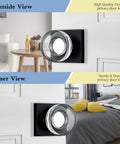 Matte Black Glass Privacy Door Knob With Lock For Bathroom And Bedroom Vintage Crystal Interior Handle Easy Install Kit Emergency Release Keyless Yet Locking Privacy Knob For Home, shown in living room and bedroom settings.