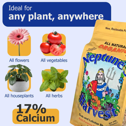Crab And Lobster Shell Plant Food 5-3-0 With Kelp Meal 1-0-2 Dual Pack Organic Fertilizer For Lawn And Garden That Boosts Soil Health Root Strength Moisture Retention And Big Growth, 4 lb bag
