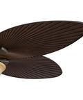 Close-up of the Palm Island 52 Inch Ceiling Fan With Light For Indoor Outdoor Spaces, bronze finish, palm leaf blade design