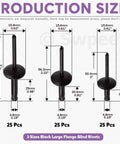Production size chart of 75-Piece All Black Large Flange Aluminum Blind Rivets Kit With Multiple Sizes 3/16 X 3/8 In, 4/5 In, And 1 In.