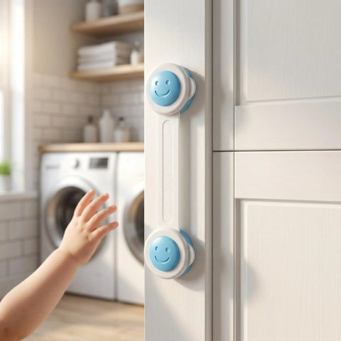 8 Pack Baby Proof Cabinet Locks No Drill Adhesive Mount Safety Locks for kitchen drawers with child in laundry room