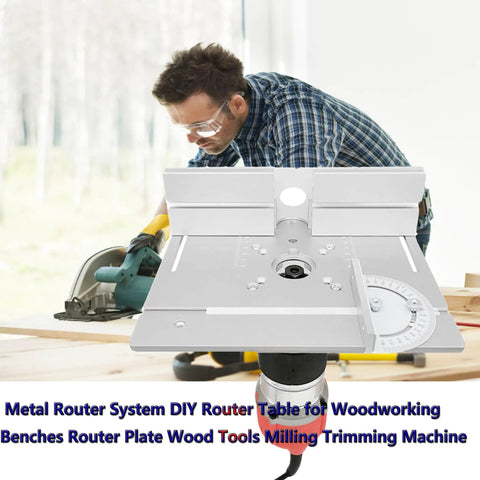 Badass Aluminum Router Table Insert Plate Sized At 9.45 By 7.87 Inches With Dual Mounting Holes on workbench for woodworking.