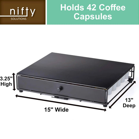 Rolling Black Finish Coffee Pod Storage Drawer For K Cups Holds 42 Pods Extra Wide Under Coffee Pot Space Slim Countertop Organizer