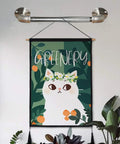 Stainless Steel Floor Flange 1/2 Inch set of 2 used as modern wall hanger bar above leafy cat art, showcasing industrial decor use.