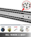 Heavy Duty Ball Bearing Drawer Slides With Lock And Smooth Glide Design Plus Fully Extended Cabinet Rails featuring steel tracks and ball bearings.