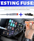 Garage Staple 306 Piece Auto Fuse Assortment Kit With Dual Circuit Testers And Pullers, testing car fuses with a circuit tester.