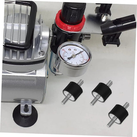 Heavy Duty Rubber Vibration Reduction Mounts For Equipment, Shock Absorber Isolators For Fitness Gear, HVAC Units, Bicycles And Air Compressors, Built Tough To Damp Vibration And Prevent Deformation, black threaded rubber mount close-up