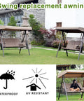 Outdoor Swing Canopy Replacement Cover For 3 Seater Universal Patio Swing Waterproof Top Cover Beige 84X48X7To9 Inches Rain Or Shine All Weather Durable Windproof Sunproof Easy Fit Garden Swing Chair Hammock on patio