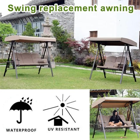 Outdoor Swing Canopy Replacement Cover For 3 Seater Universal Patio Swing Waterproof Top Cover Beige 84X48X7To9 Inches Rain Or Shine All Weather Durable Windproof Sunproof Easy Fit Garden Swing Chair Hammock on patio