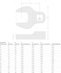 Crowfoot Wrench For Three Eighth Inch Drive 24 mm Opening Built Tough And Made In USA Model WCF14124 technical dimensions chart