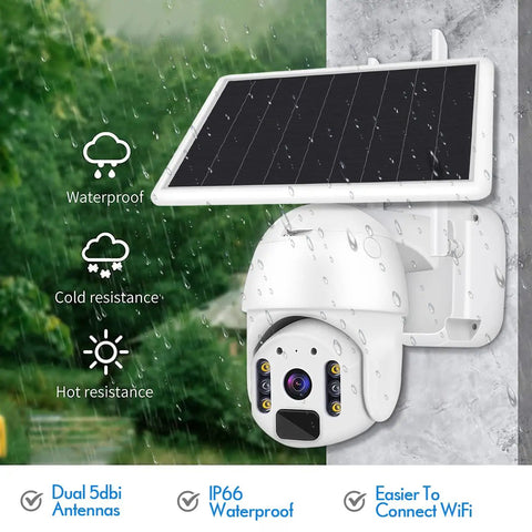 Outdoor Solar Security Cam PTZ with 1080P Color Night Vision, Rechargeable Battery and IP66 Weatherproof Design