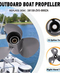 Eleven And One Quarter By Thirteen Outboard Boat Propeller For Honda Engines Thirty Five To Sixty HP Aluminum Three Blade