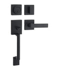 Matte Black Front Door Lock Set With Stamford Lever Handleset Exterior Single Cylinder, Level Door Handle, 1 Pack