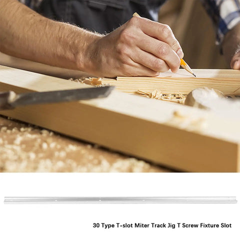 Super Tough 30 Type T Slot Miter Track Jig For Woodworking Pros with anodic oxidation finish in use with wood.
