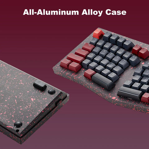 Slick Aluminum Mechanical Keyboard Boasting Ergonomic Split Alice Layout Hot Swappable Creamy Linear Switches Tri Mode Wireless And Gnarly Rgb Lighting For Flawless Typing Sessions In Dope Burgundy, showing aluminum alloy case and key layout.