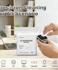 Hella Durable Zero Lint Cleanroom Cloth Wipes Made From Premium Polyester Microfiber Measuring Four By Four Inches At 140 Gsm Offering Tear Resistant Reusable Washable Performance For Tough Cleanup Tasks While Protecting Every Surface, packaging and usage for cleaning a watch.