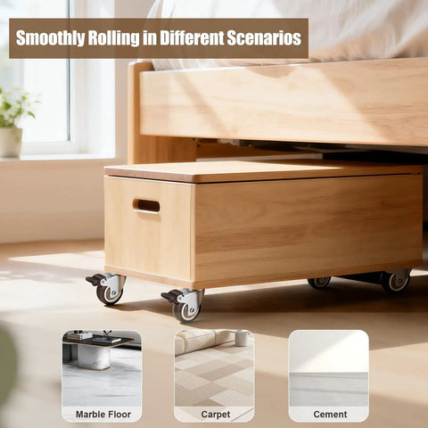 2 Inch Swivel Caster Wheels For Furniture Set Of 4, heavy duty rubber casters with locking plate, under wooden box on floor