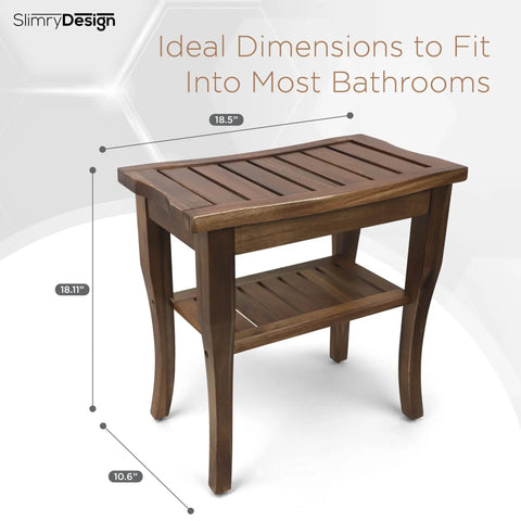Teak Shower Bench With Storage Shelf Water Resistant Solid Teak Bath Stool With Non Slip Pads Easy To Assemble Large Size