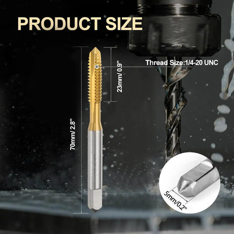 6-Piece Titanium Coated HSS 6542 Spiral Point Thread Tap Set For 1/4-20 UNC Threads, Tapping Tool For Metal Wood And Plastic