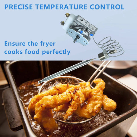 Thermostat Control Replacement for Gas Fryer Millivolt Low Voltage RX-2-24 above fried food showing precise temperature control.
